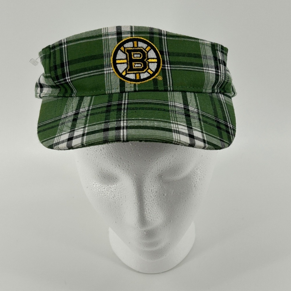 Hit Wear Boston Bruins NHL‎ Green Plaid Visor Hat Adjustable TD Bank Logo NWOT